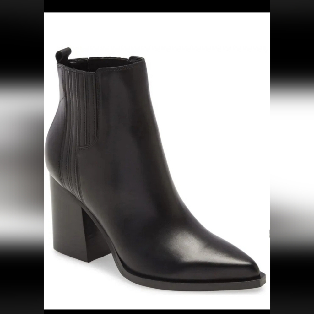 Marc Fisher Mloshay Black Leather Western Cowgirl Ankle Boots 3" Block Heel